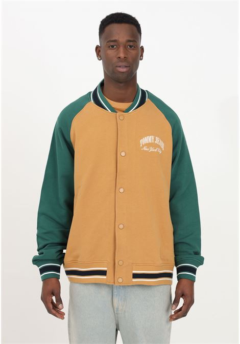 Men's college-style sweatshirt jacket in camel and bottle green TOMMY JEANS | DM0DM18400GQ2GQ2